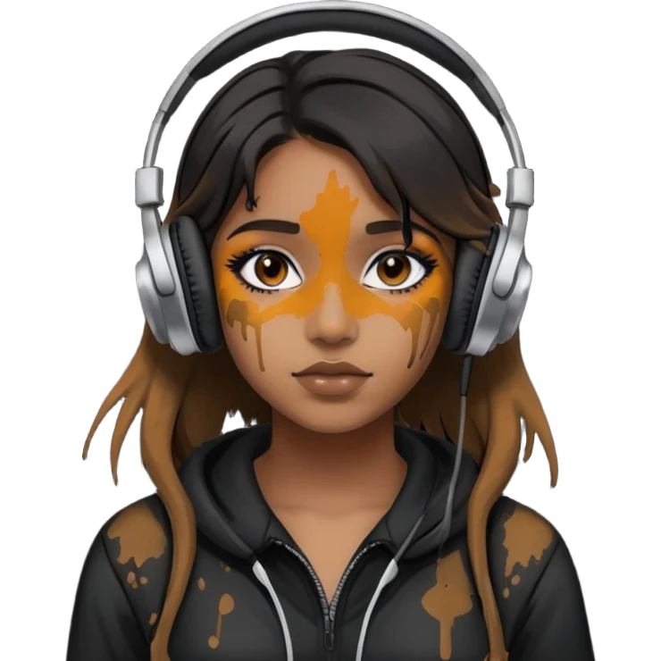 A soft grunge aesthetic that’s Latina and wearing messy paint on black headphones  emoji