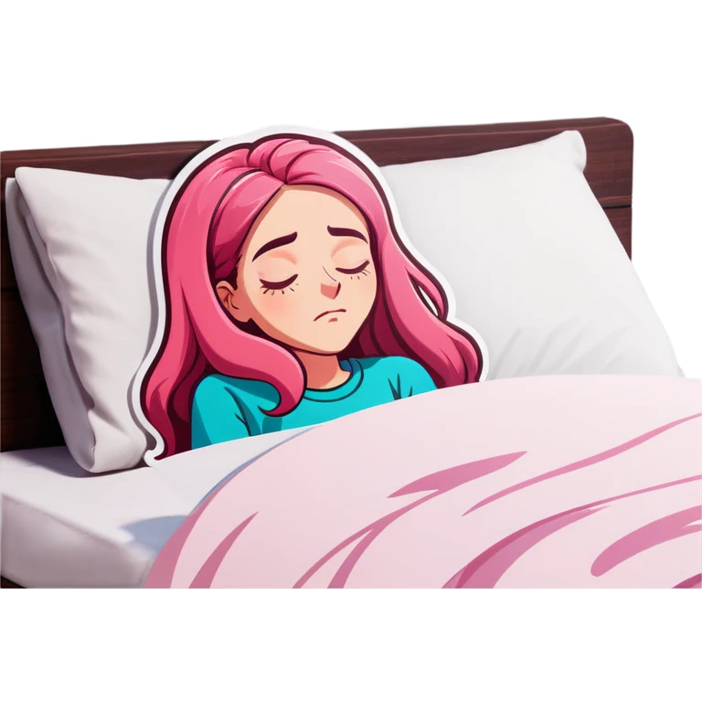 Young Woman with long pink hair In bed with sinus pain  emoji