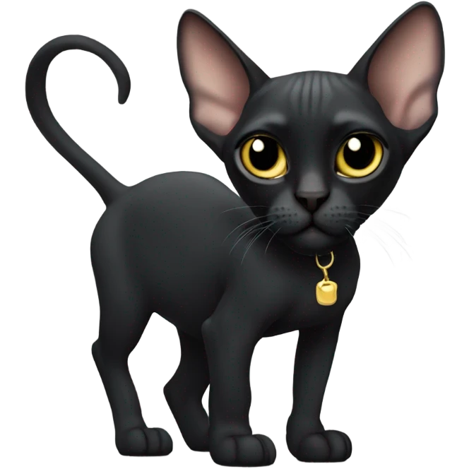 Black sphinx cat with brush hair emoji