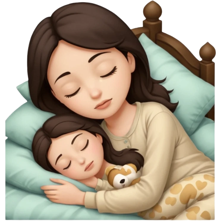 Girl dark brown hair sleeping with a beige pijama  emoji