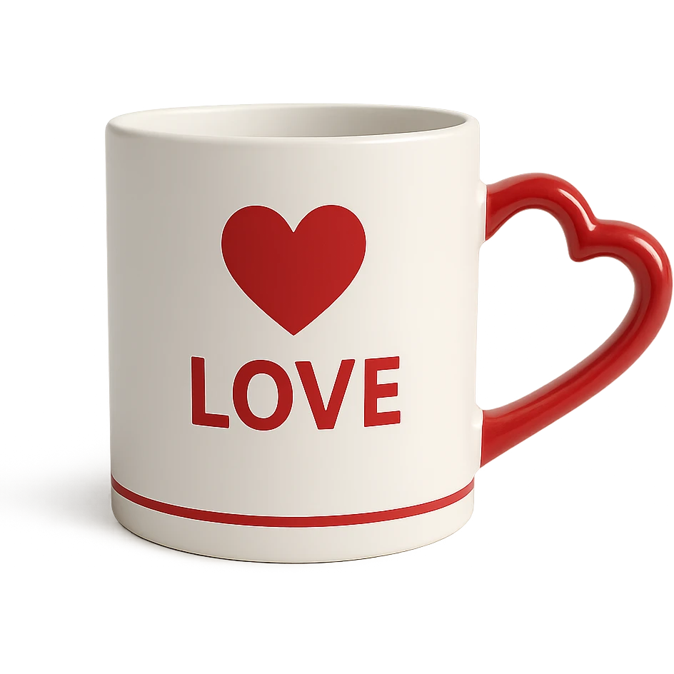 love-themed mug with heart handle emoji