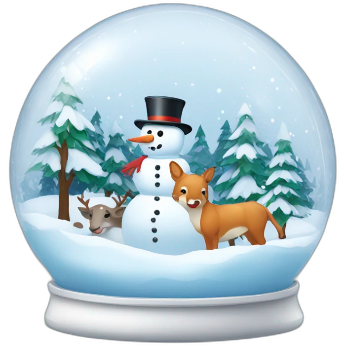 Snowman and winter landscape with wild animals in Snow globe emoji