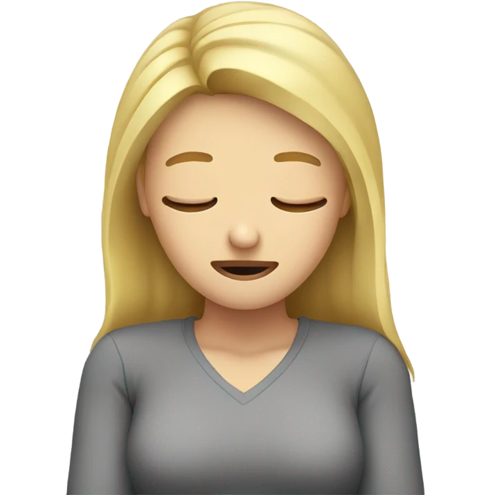 Blonde girl with headache hands on head frown  emoji