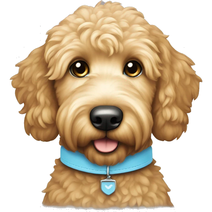 Golden doodle with light blue collar emoji