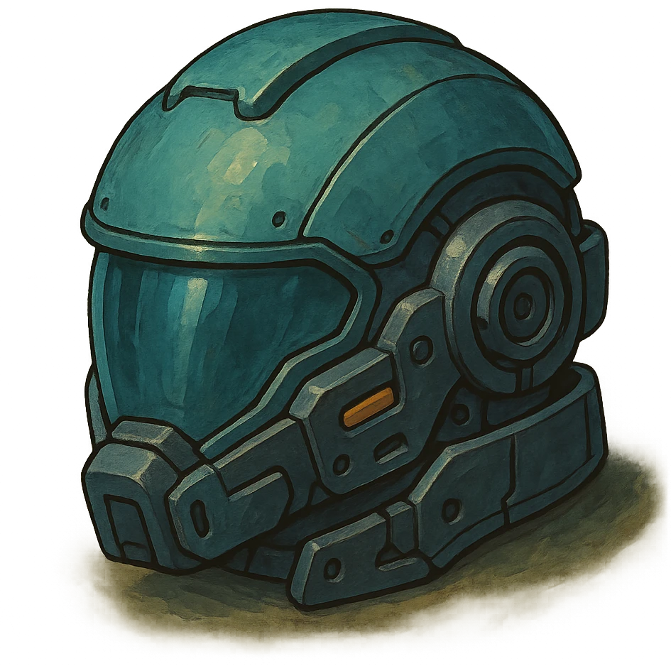 the image is the icon for a videogame insta-use item, it is armor [combat helmet] - futuristic cyberpunk -ready to equip-  it is master craftsmanship [ unequipped item ] emoji