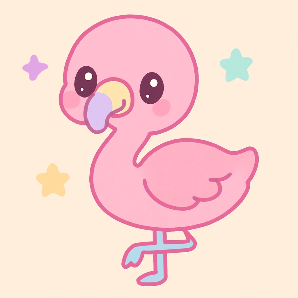 a flamingo, playful and cute, kawaii style emoji