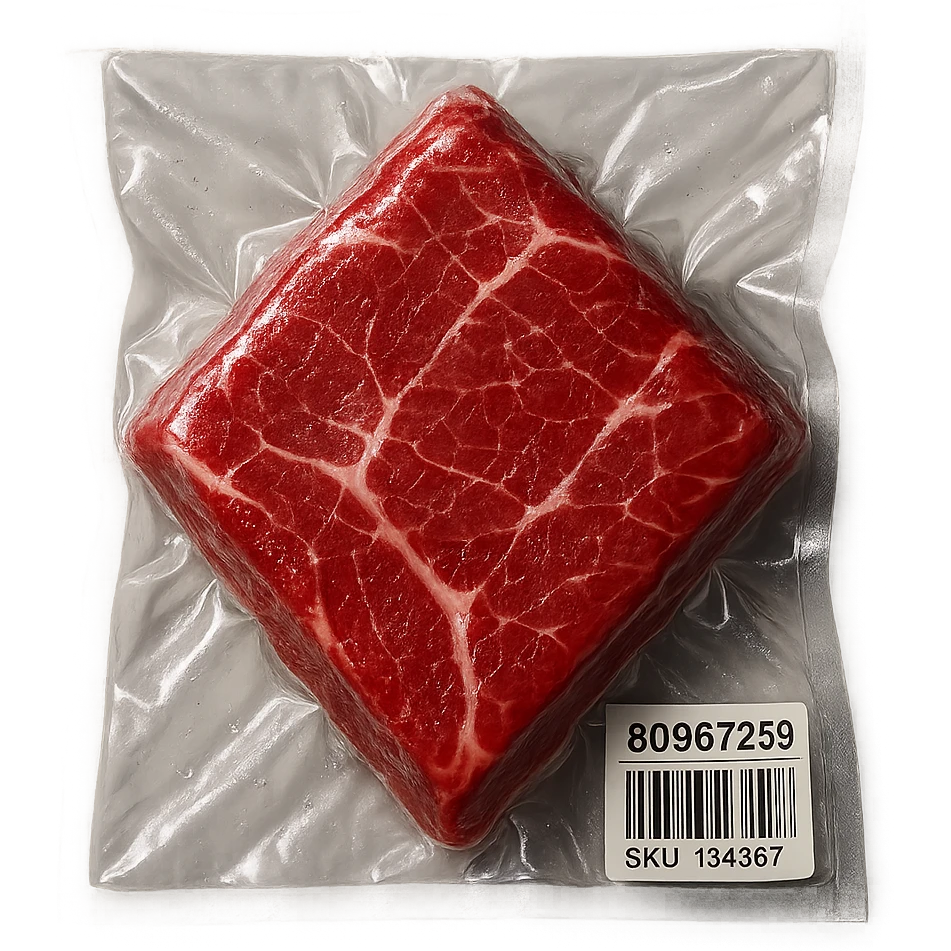 diamond steak, glossy and puffy vacuum-sealed style emoji