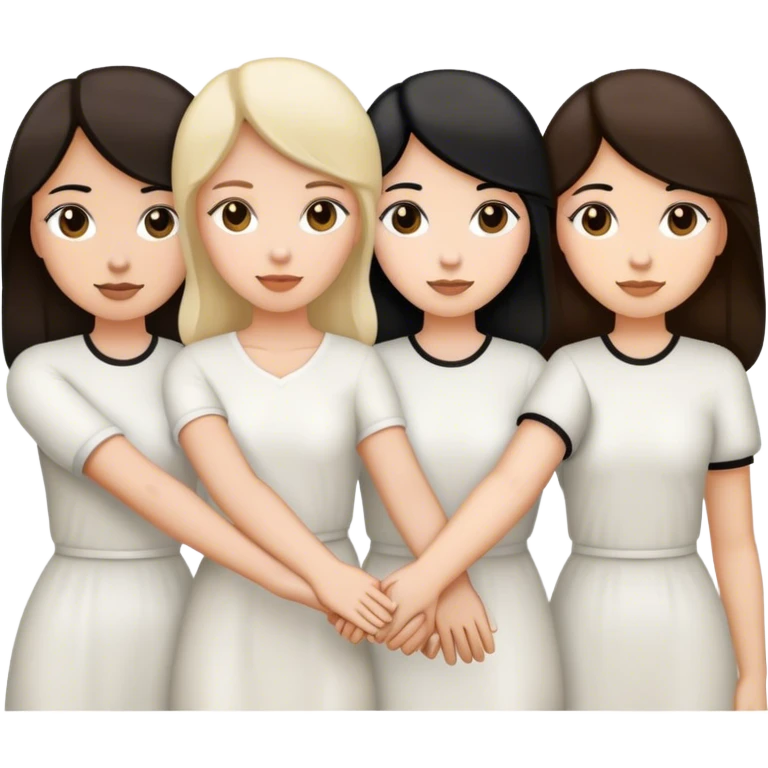 Three women holding hands, all white, one with dark blonde hair, one with black hair, and one with dark brown hair emoji