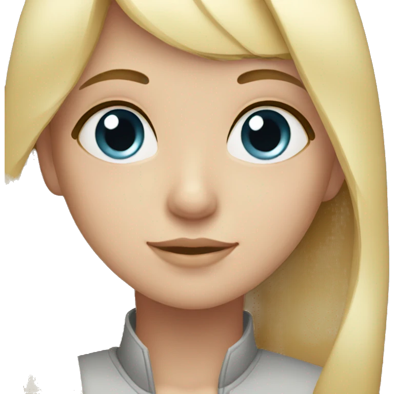 A blonde girl with gray eyes and a lotus emoji