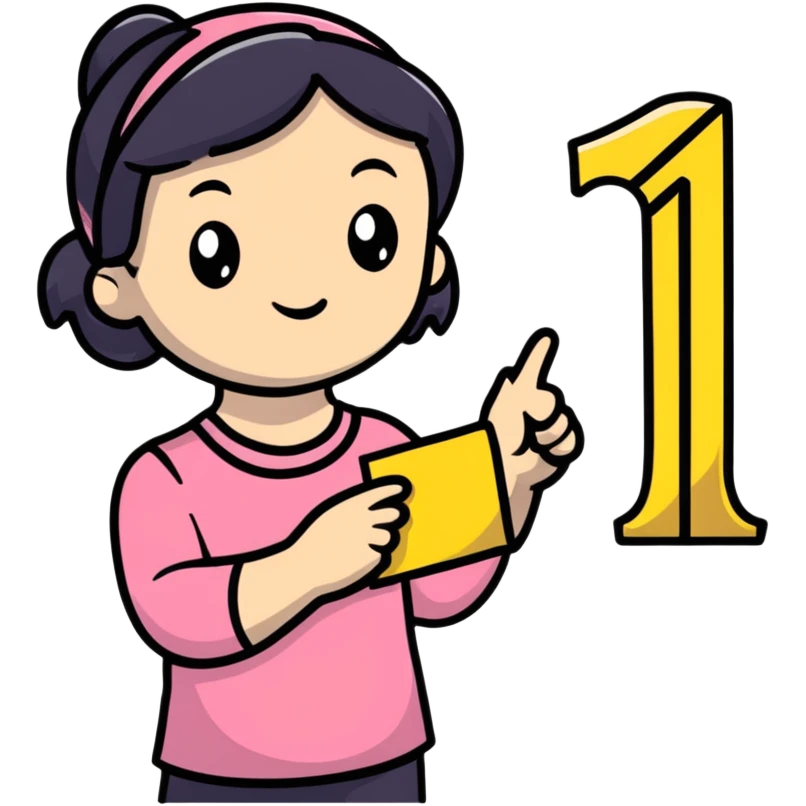 Girl holding number 1 emoji