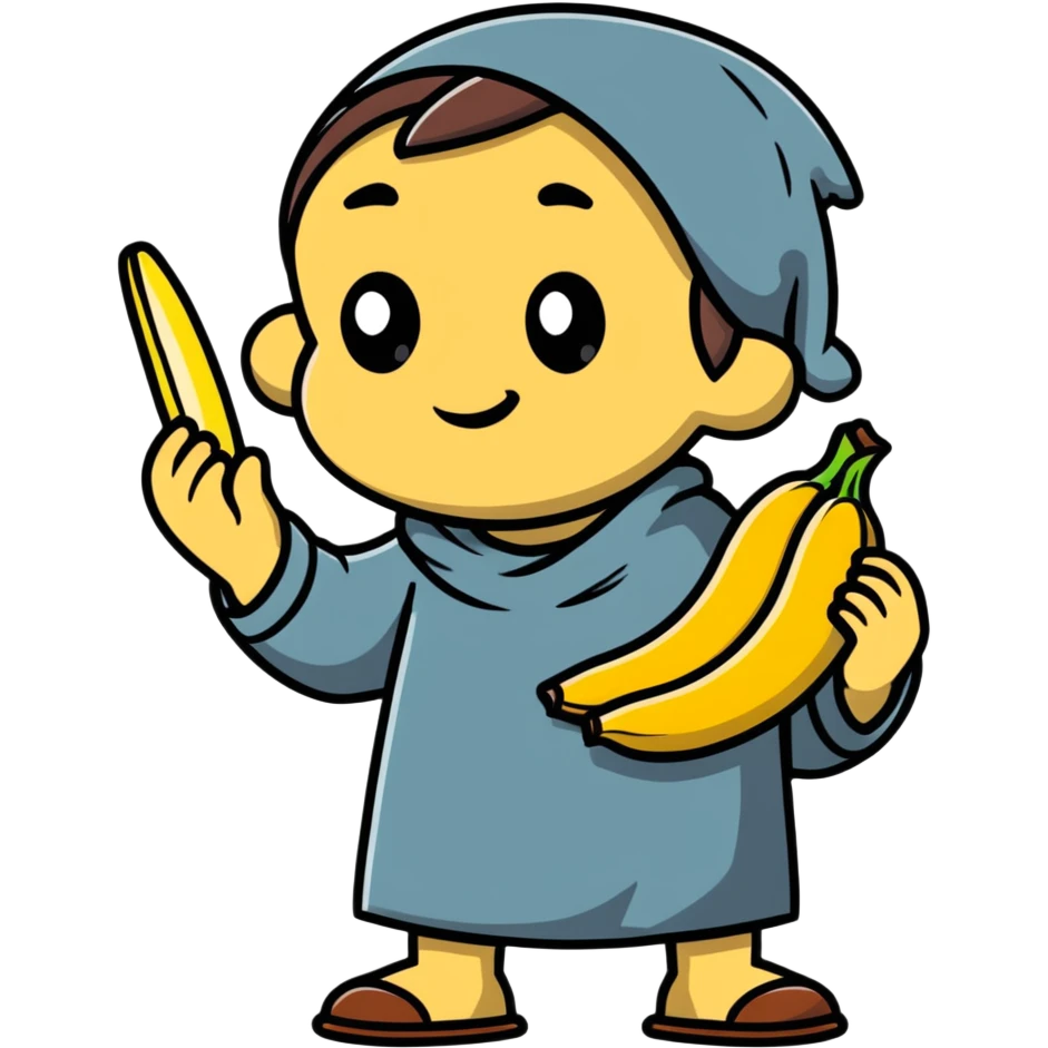 a beggar holding a chocobanana, looking hopeful emoji