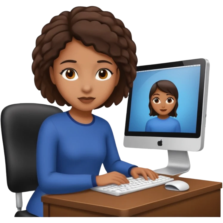 Fille métisse devant un ordi emoji