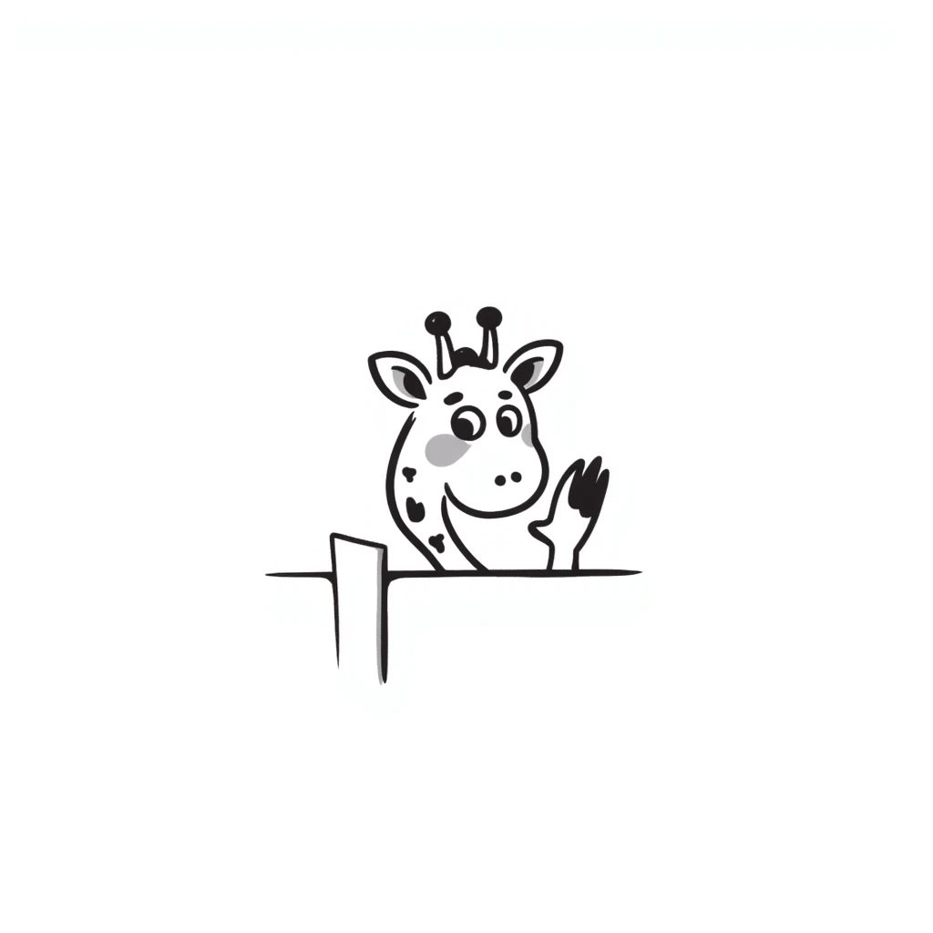 A timid giraffe peeking slightly from the side of the emoji frame, with one hoof shyly waving. Big, nervous eyes, a small smile, and exaggerated blush marks. Cute and awkward—great for lurkers saying 'hi' emoji