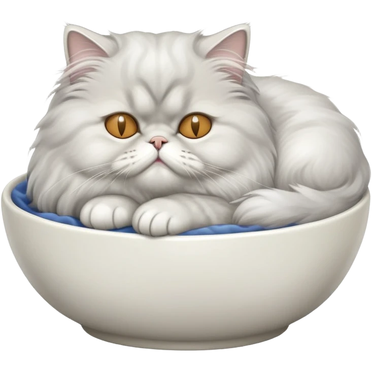 Silver persian cat sleeping in a bowl emoji