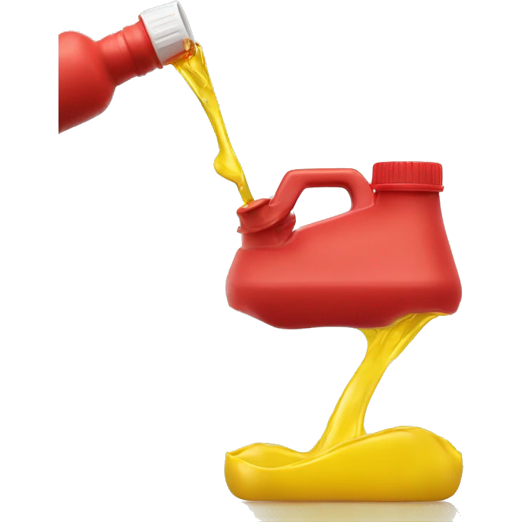 Smiley pouring red plastic container with a yellow spout of liquid on himself emoji