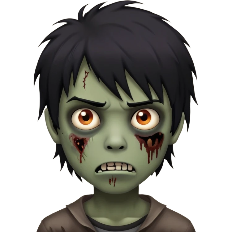Boy, zombie, black hair, medium long, emo, shaggy, dark, spooky, creepy expression emoji