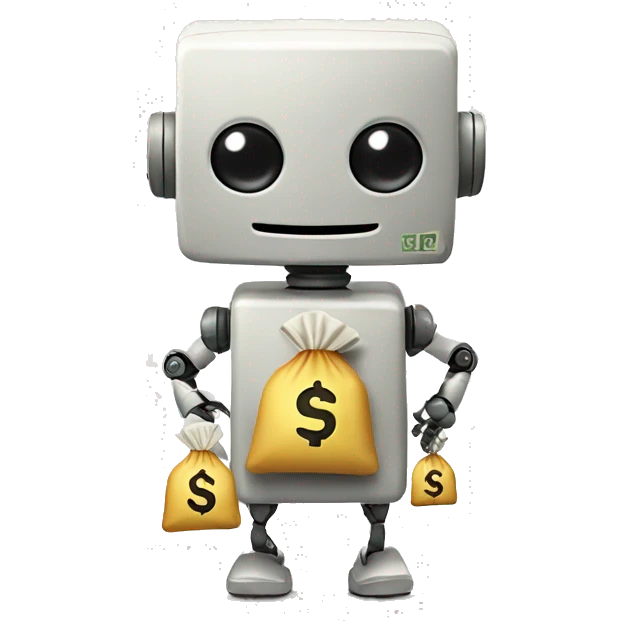 Cute square robot with money bags emoji