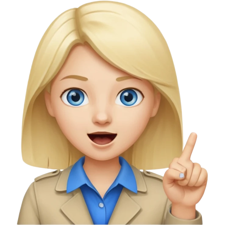 blue eyes blonde girl yelling into megaphone and holding up 1 finger in the other hand smiling emoji