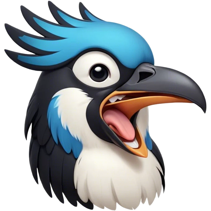 Cinematic Cute Yawning Magpie Portrait Emoji, Head tilted slightly with a dramatic, wide-open yawn, showcasing a sleek, contrasting feathered form with softly drooping wings and sleepy, half-closed eyes, Simplified yet irresistibly adorable features, highly detailed, glowing with a soft, cozy urban glow, high shine, relaxed yet expressive, stylized with a dash of whimsical charm, soft glowing outline, capturing the essence of a drowsy yet affectionate magpie that appears ready to stretch out for a nap! emoji