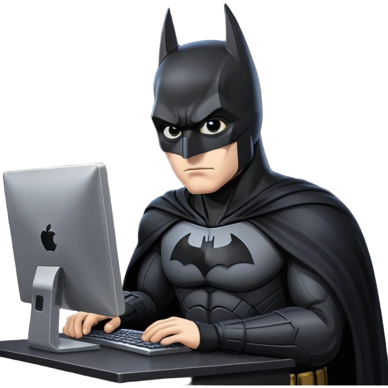 Batman in black costume programming on computer emoji
