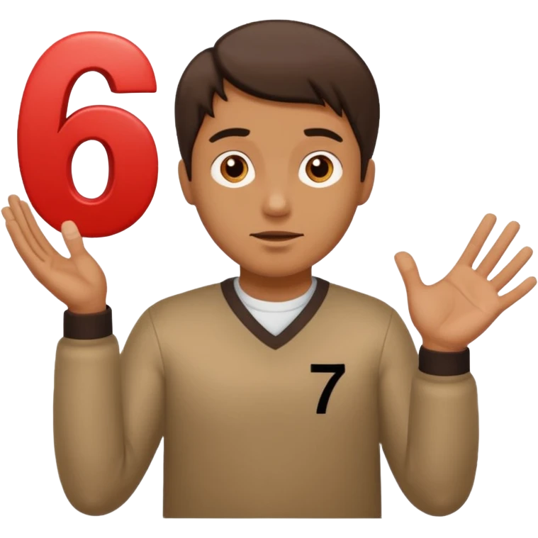 Man shrugging with the number 6 above his left hand and the number 7 above his right hand emoji