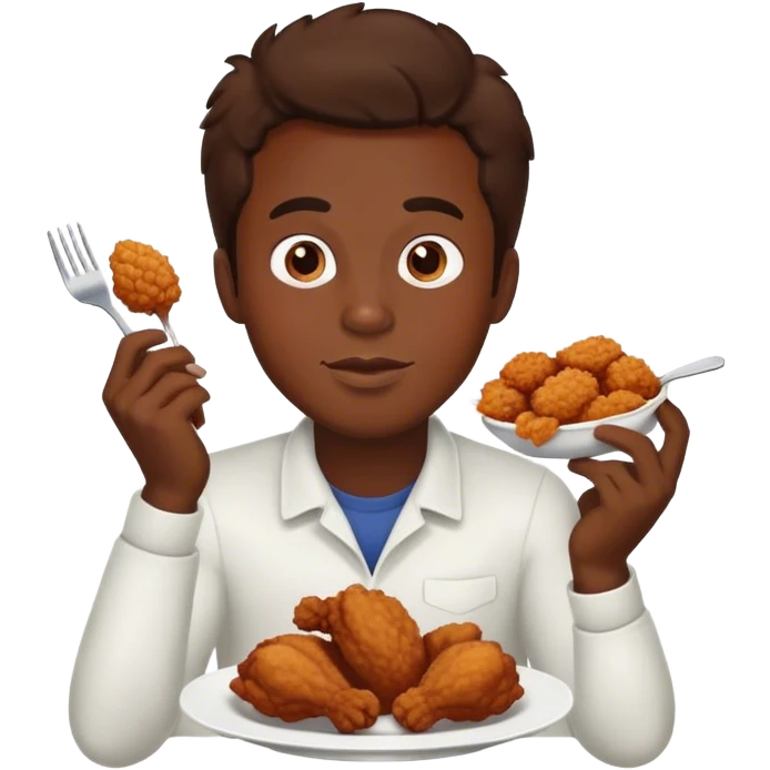 dark skin guy with brown hair eating fried chicken emoji