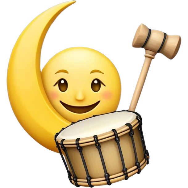 smiling crescent moon with drum and mallet symbolizing sahur time emoji