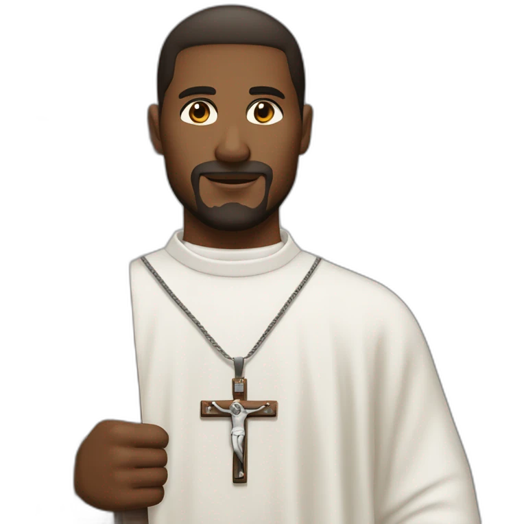 sacerdote piel blanca túnica negra crucifijo en la mano emoji