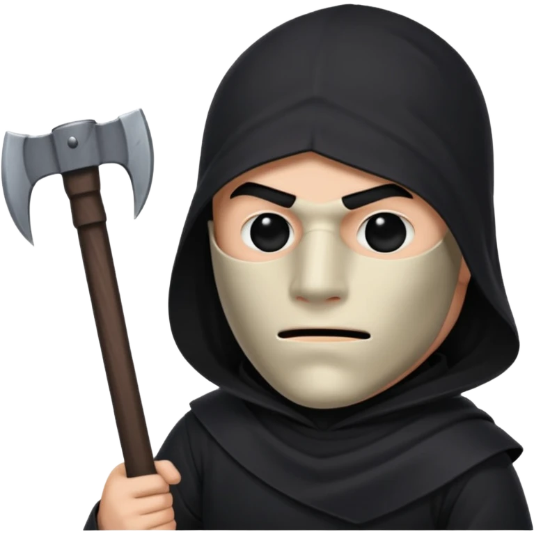 an executioner with a black sheet on his face so we can't see his face but only his eyes and an axe in his hand emoji