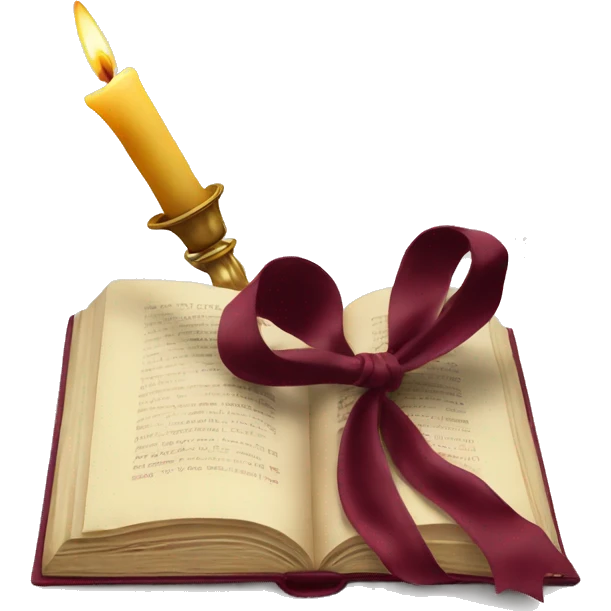open book and candlestick with burgundy bow emoji