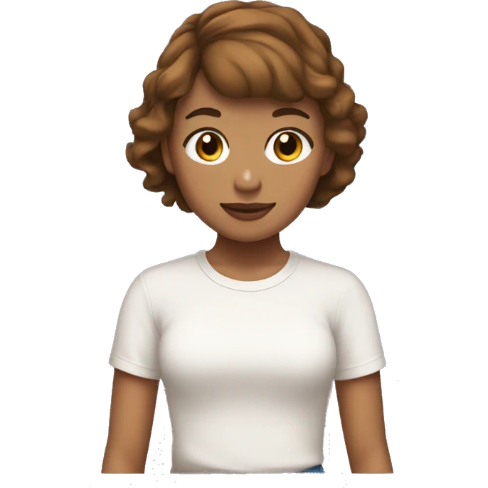 Girl with brown short hair wearing a Taylor swift shirt. Her skin is like light ktan emoji