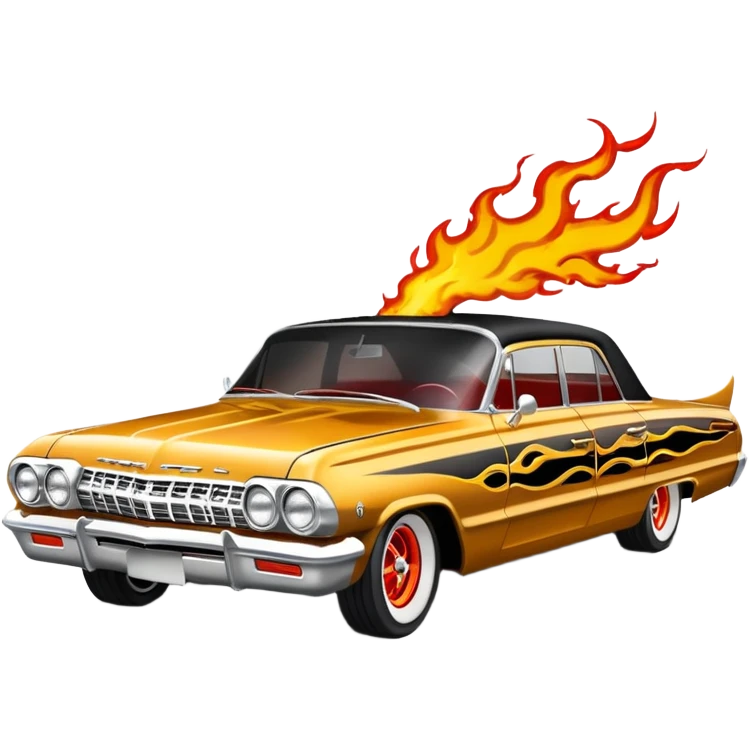 Satans Hot rod custom 1964 impala low rider four door Anubis theme painted hood flaming side-pipes driving straight to hell  emoji