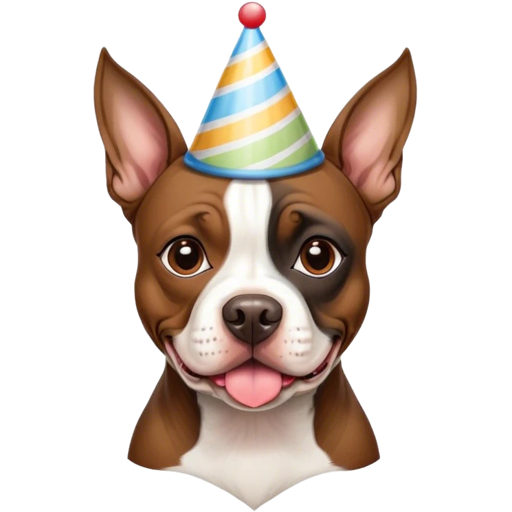 American Pit Bull Terrier mixed with a boston terrier, wearing a birthday hat emoji
