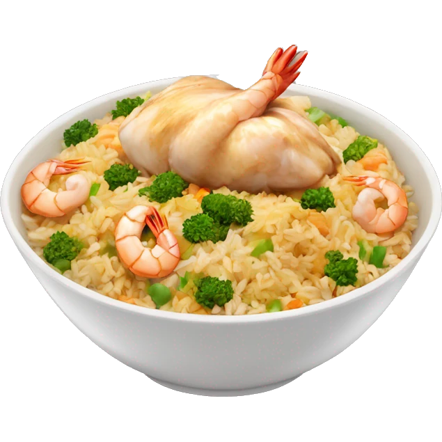 Chicken and shrimp fried rice in a bowl emoji