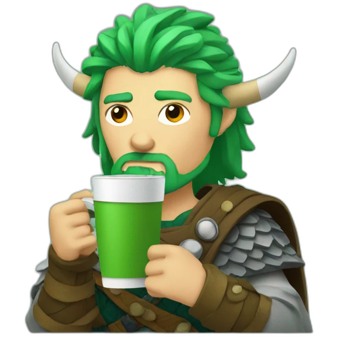 Green Haired Viking Drinking Coffee emoji