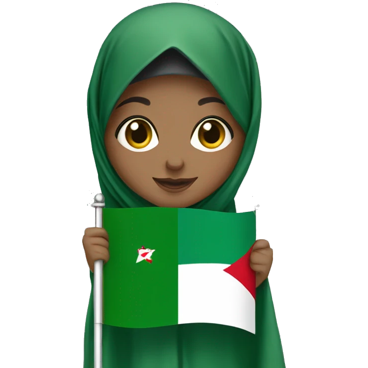 Girl with hijab holding both flags Algerian flag and palestenian flag  emoji