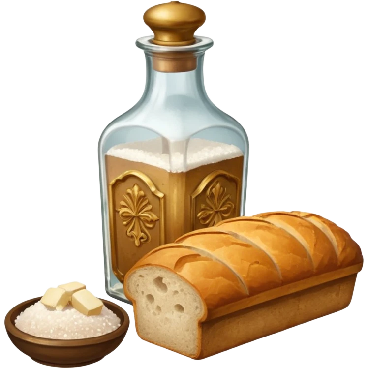  a one victorian bottle of salt and a loaf of bread emoji