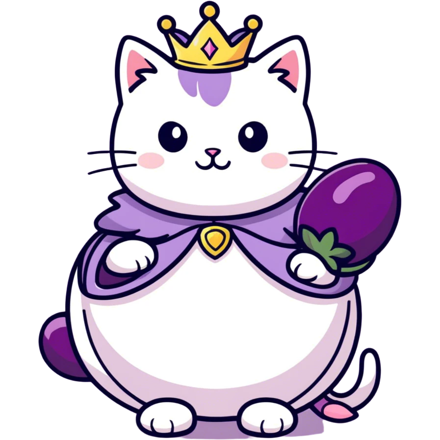 Katze mit Aubergine und Prinzessin köstum emoji