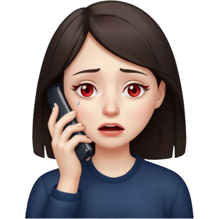 generate a brunette girl crying while taljking on a mobile phone emoji