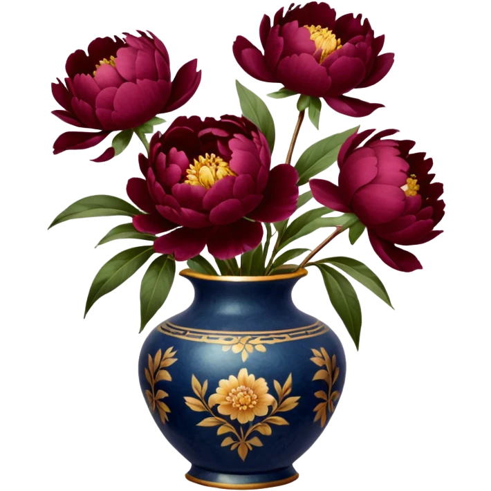 5 burgundy peonies in a vintage vase emoji