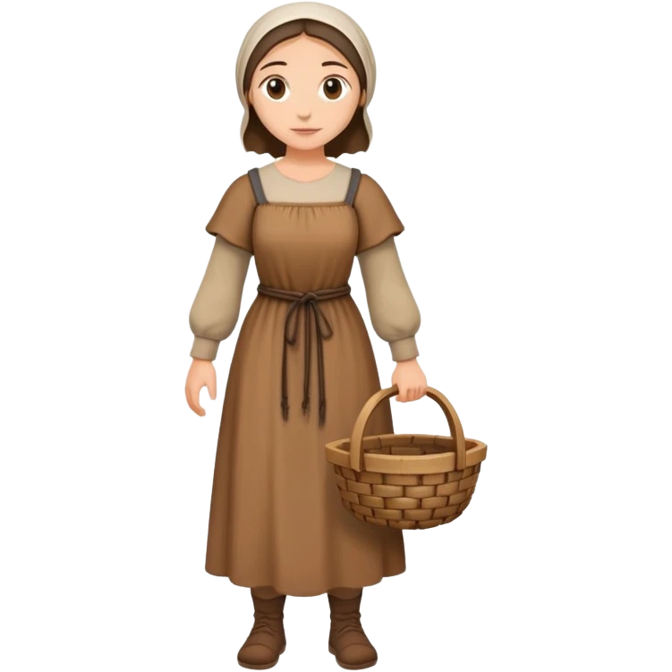 Full body of female medieval peasant in simple dress carrying basket emoji
