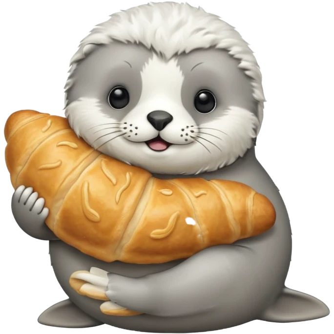 Baby seal holding a croissant emoji