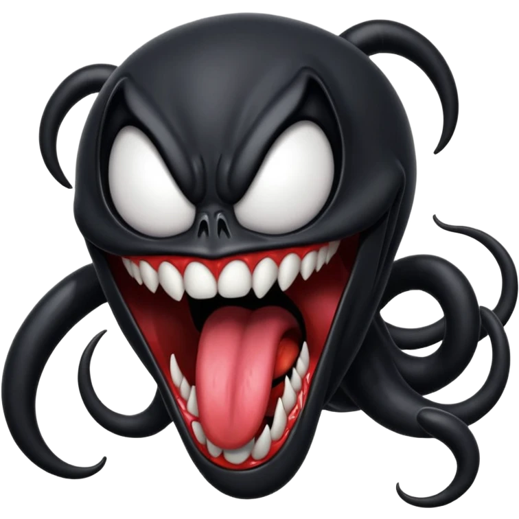 Venom symbiote, wild and freaky, sticking his tongue out, Apple OS emoji style, no apple shape emoji
