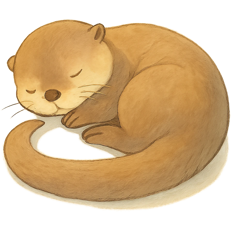 soft ghibli style sleeping otter curled up with gentle colors emoji