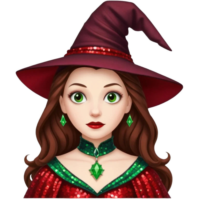 Nessarose, Wicked Witch of the East from The Wizard of Oz with long brown hair, red sequin outfit emoji
