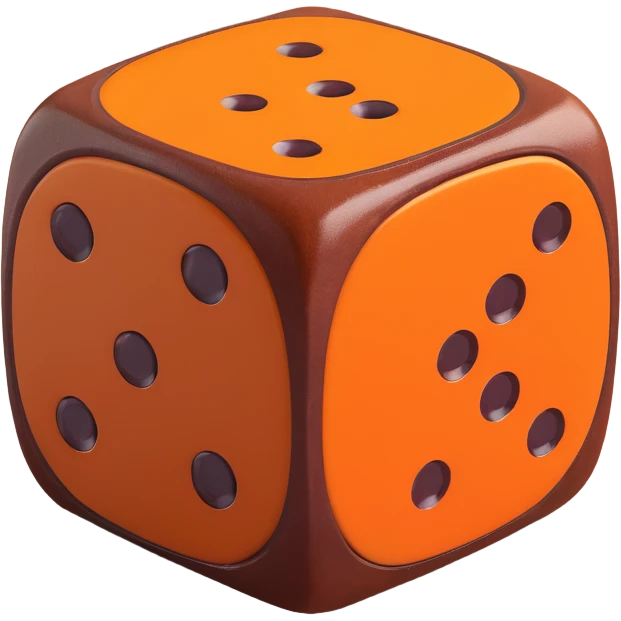 single dice, 3D, brown camel color, orange pips, premium leather texture, no text emoji