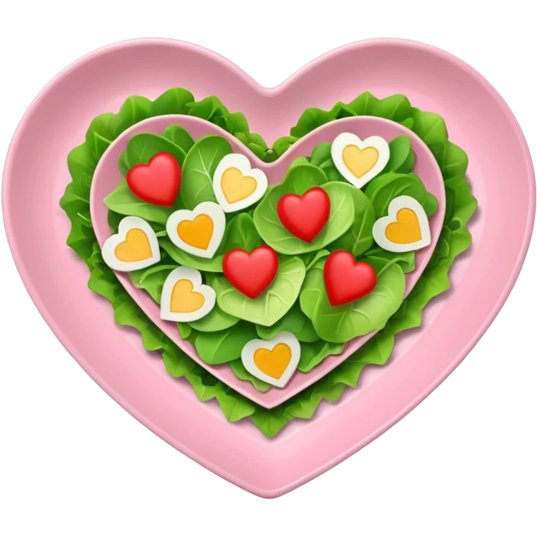 green salad in a light pink heart shaped plate emoji