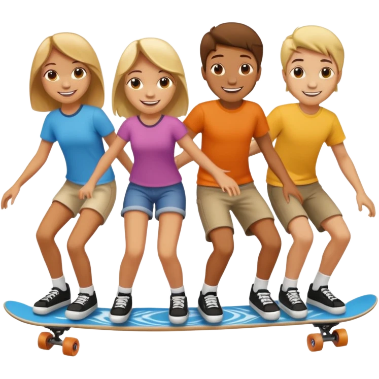 Four people on one long skateboard emoji