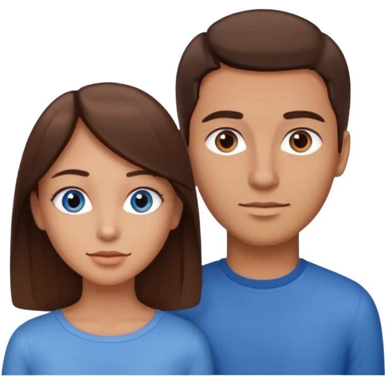 couple homme cheveux raide châtains et yeux bleu et femme cheveux raide chatains et yeux marron emoji