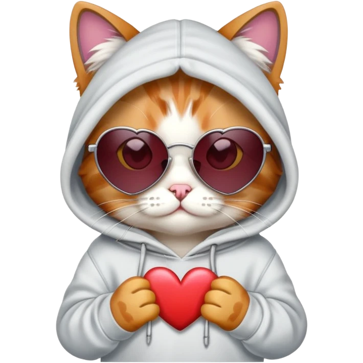 Cat wearing a hoodie and heart sunglasses emoji